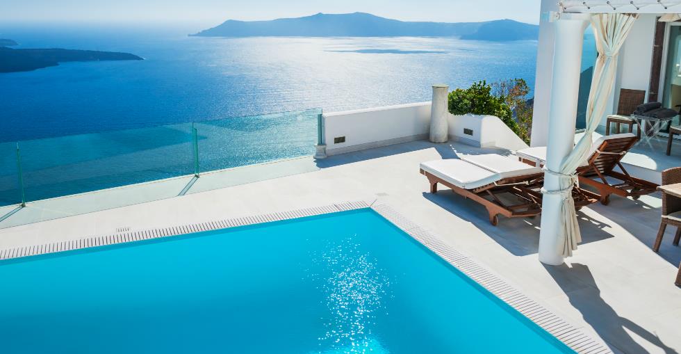Blue sea with pool